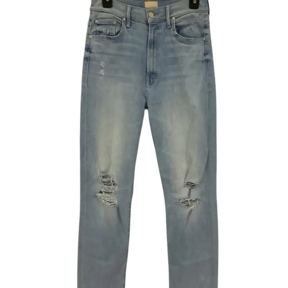 Mother Rider Ankle Fray Jeans Light‎ Wash Distressed High Rise Size 28